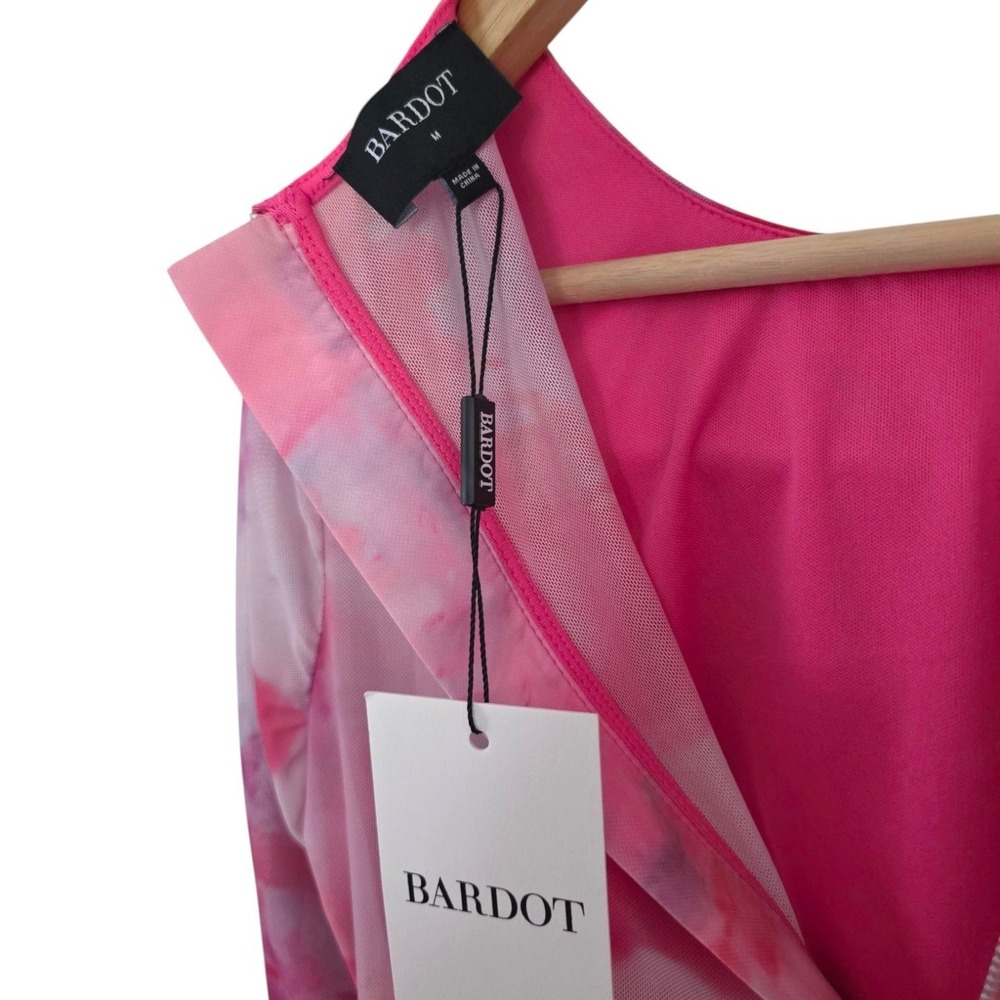 Bardot Lena Mesh Corset Top Pink Sheer Cropped Long Sleeve‎ Crewneck Medium - Picture 7 of 11